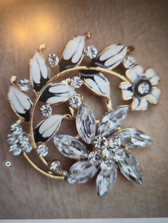 Jewelry - Gold-Tone White & Clear Crystal Floral Brooch - Elegant Women Jewelry